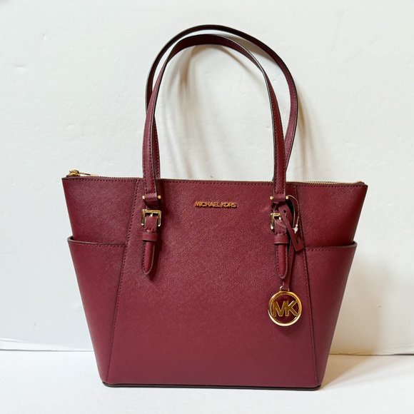 Michael Kors Charlotte Large Top Zip Shoulder Tote Bag Dark Cherry - Picture 5 of 14